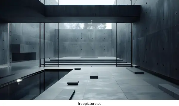Minimalist Concrete Architecture with Interior Courtyard and Minimalist Pool
