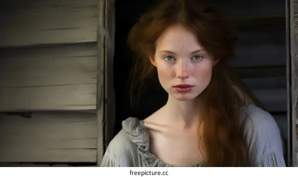 Portrait of a Young Woman with Red Hair and Freckles