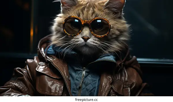 Cool Cat in Sunglasses and Leather Jacket