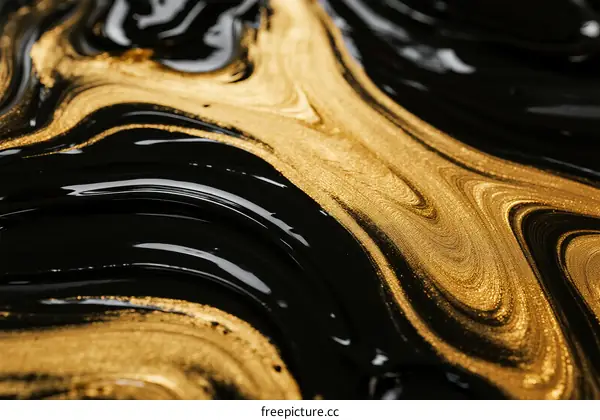 Abstract Black and Gold Liquid Marble Pattern with Swirly Design