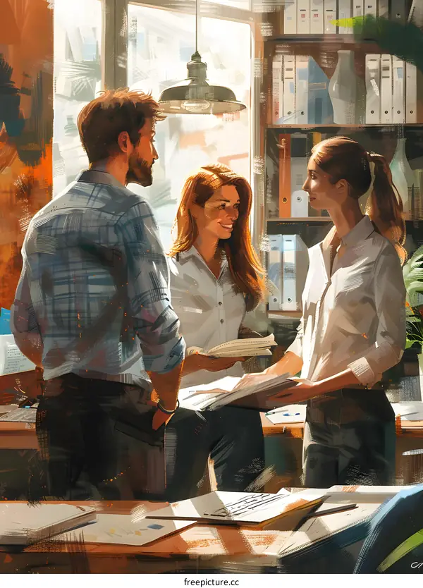 Three business people having a meeting in an office