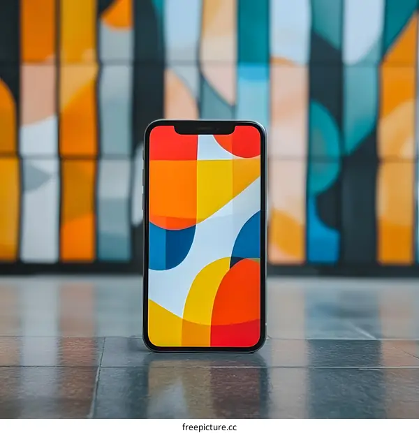 Modern Smartphone with Abstract Design on Screen