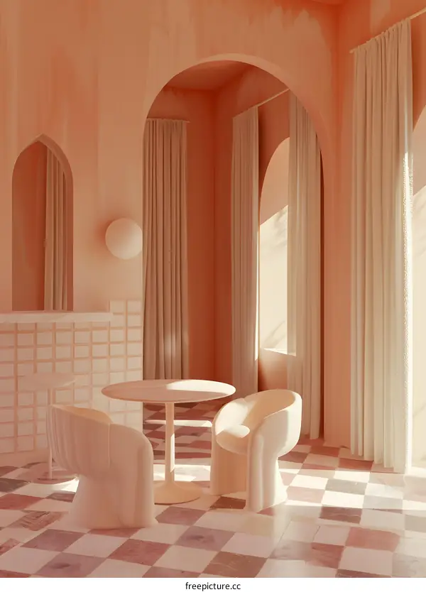 Interior Design with Arches and Peach Walls