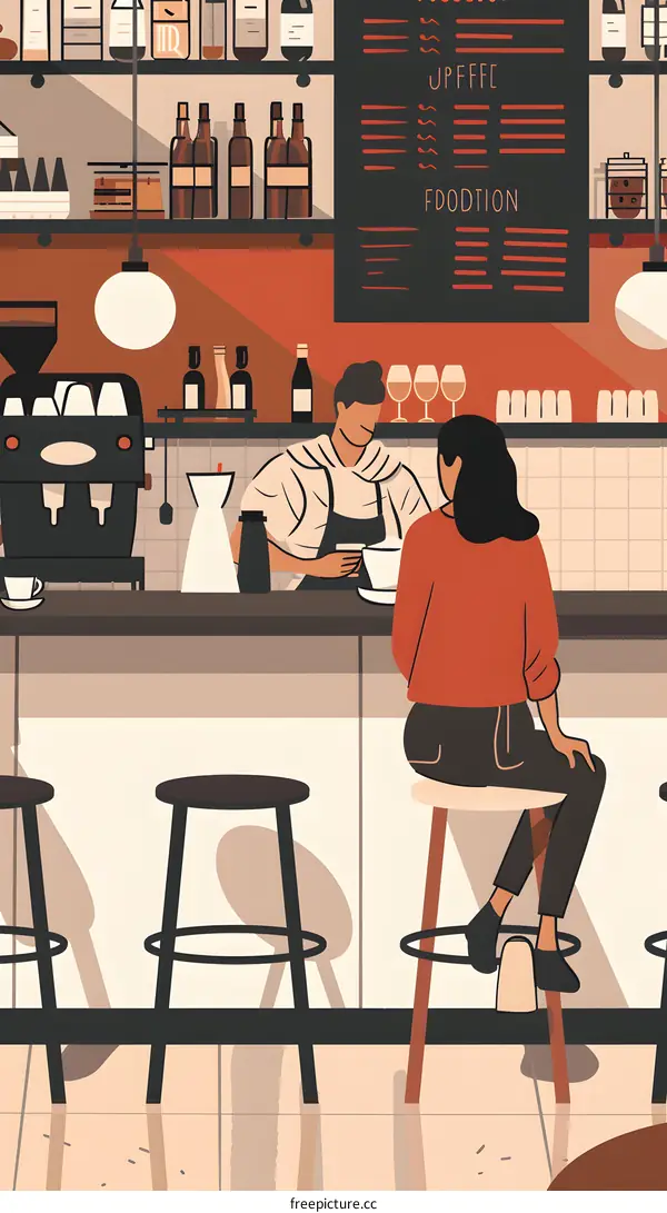 Woman Sitting at a Bar Counter in Cafe