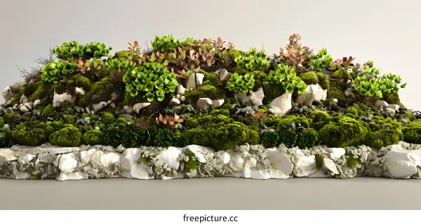 Green Mossy Hillside Landscape with Stone Base
