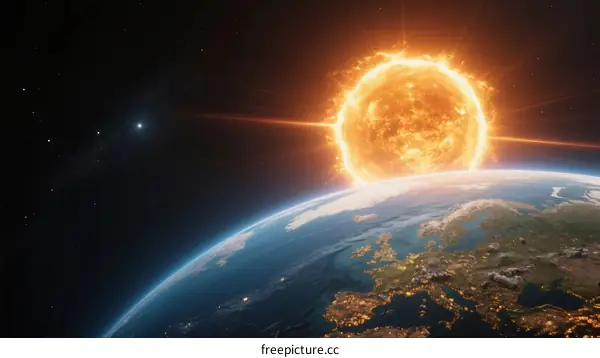 Sun's Energy Illuminating Earth from Space View