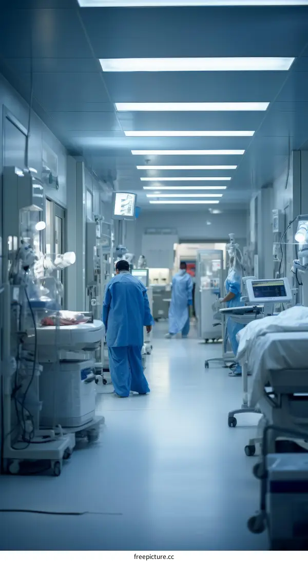 Hospital staff walking down the corridor