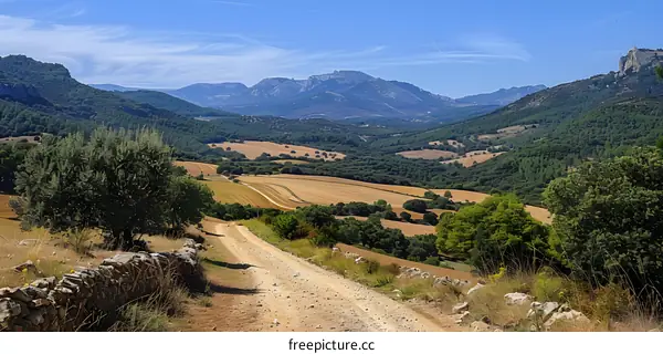 Winding Dirt Road Through a Mountain Valley