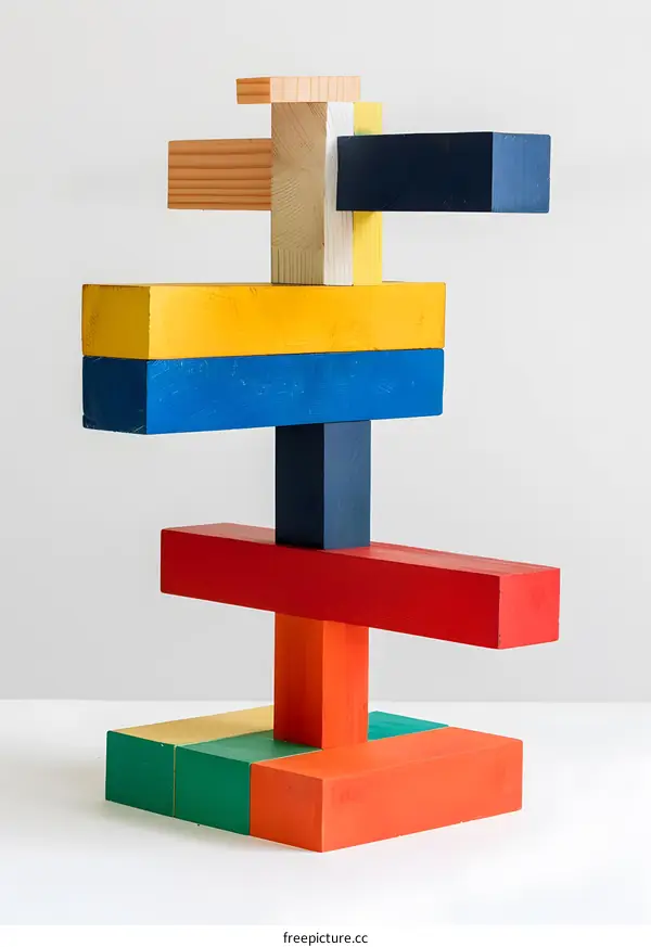 Colorful Wooden Blocks Stacked Up in Abstract Design