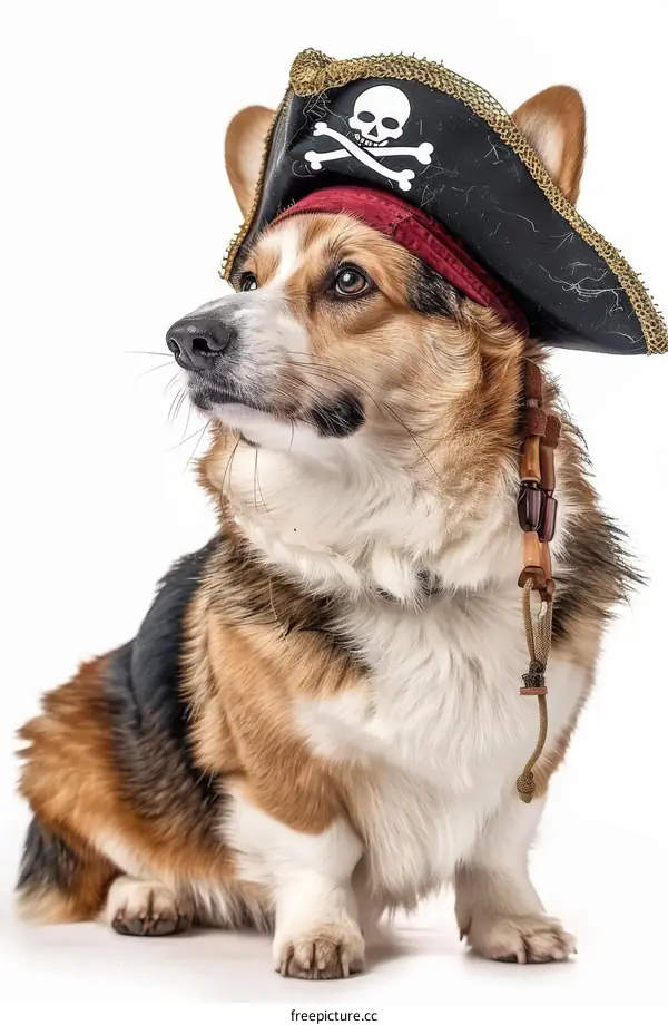 A cute dog wearing a pirate hat