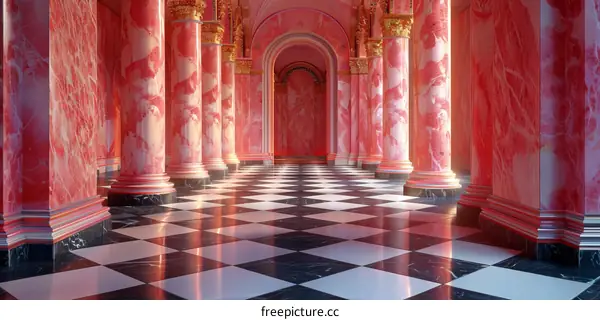 Elegant Pink Palace Corridor Illustration