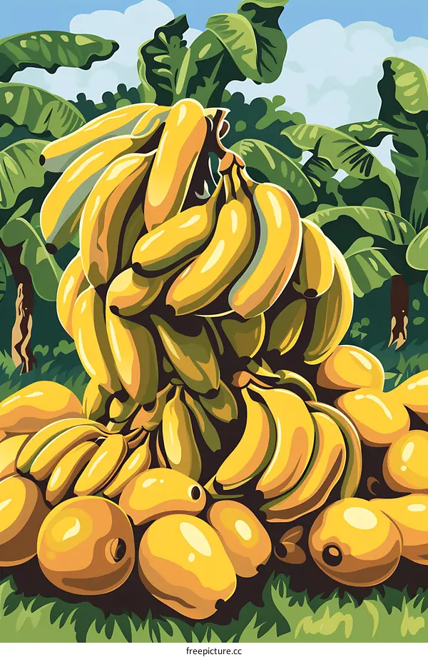 Bunch of Yellow Bananas Under Green Banana Trees