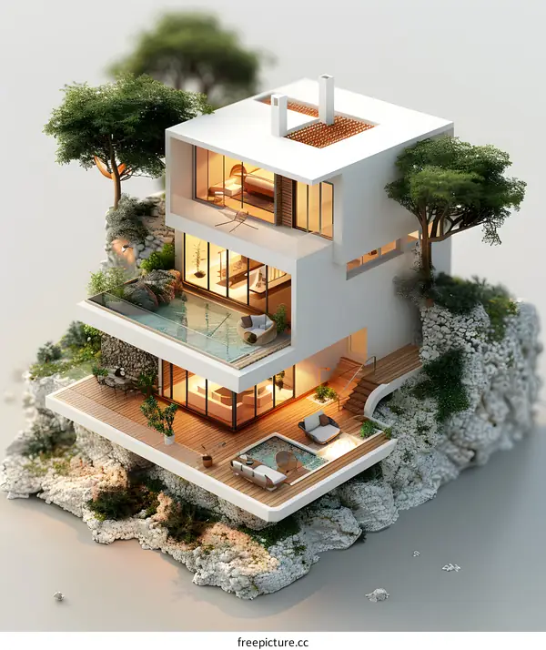 Modern Cliffside Villa Illustration