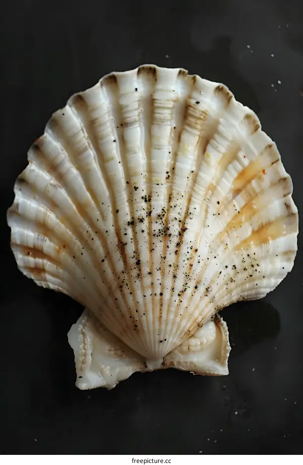 Scallop Shell on Black Background