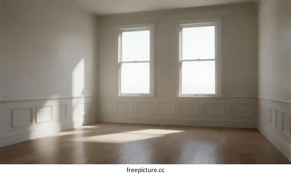 Empty room with two windows and wooden floor