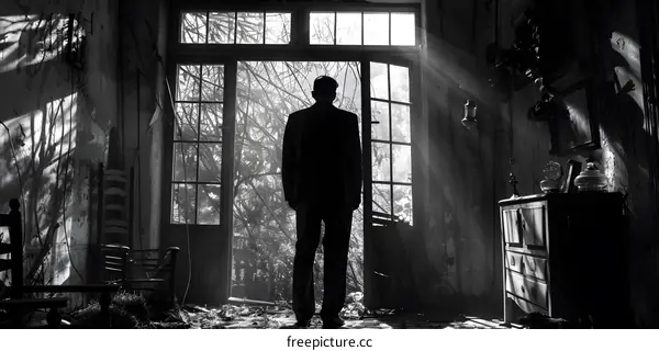 A man standing in a ruined house