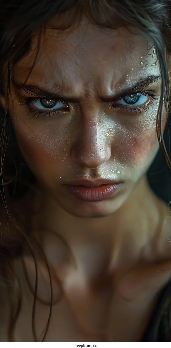 Closeup Portrait of a Woman with Intense Facial Expression