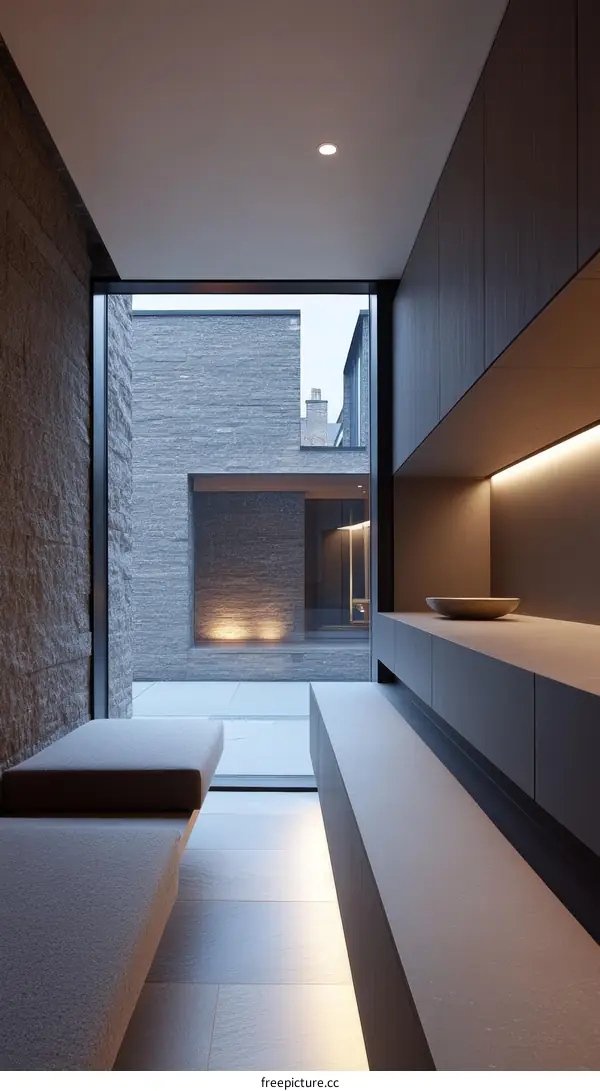 Modern Minimalist Interior Design with Stone Walls