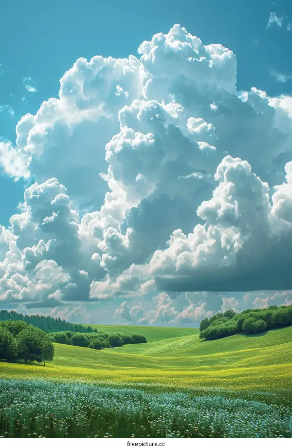 Calming Green Meadow Underneath the Blue Sky