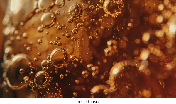 Close-up of bubbles in a glass of cola