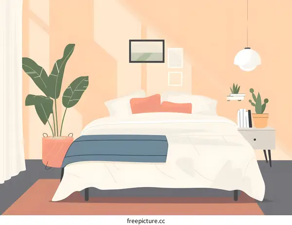 Minimalist Bedroom Interior Design with Plant and Bedside Table