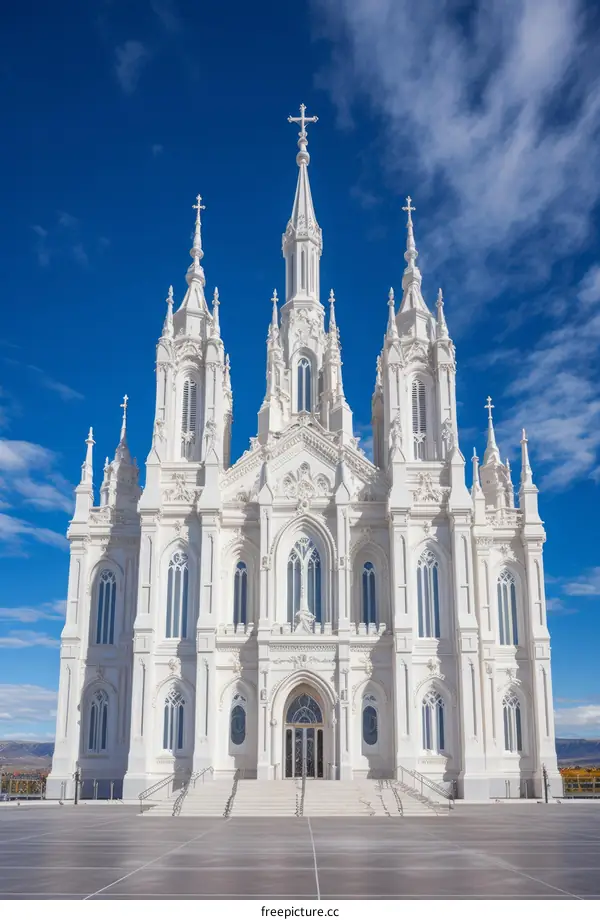 A Grand White Church Backdropped by a Blue Sky