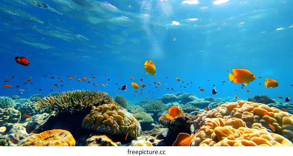 Underwater World of Colorful Fish and Coral Reef