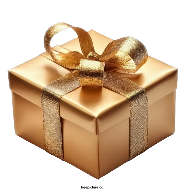 [Transparent Background PNG]Golden Gift Box with Elegant Ribbon