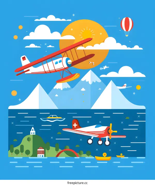 Mountain Landscape With Two Planes