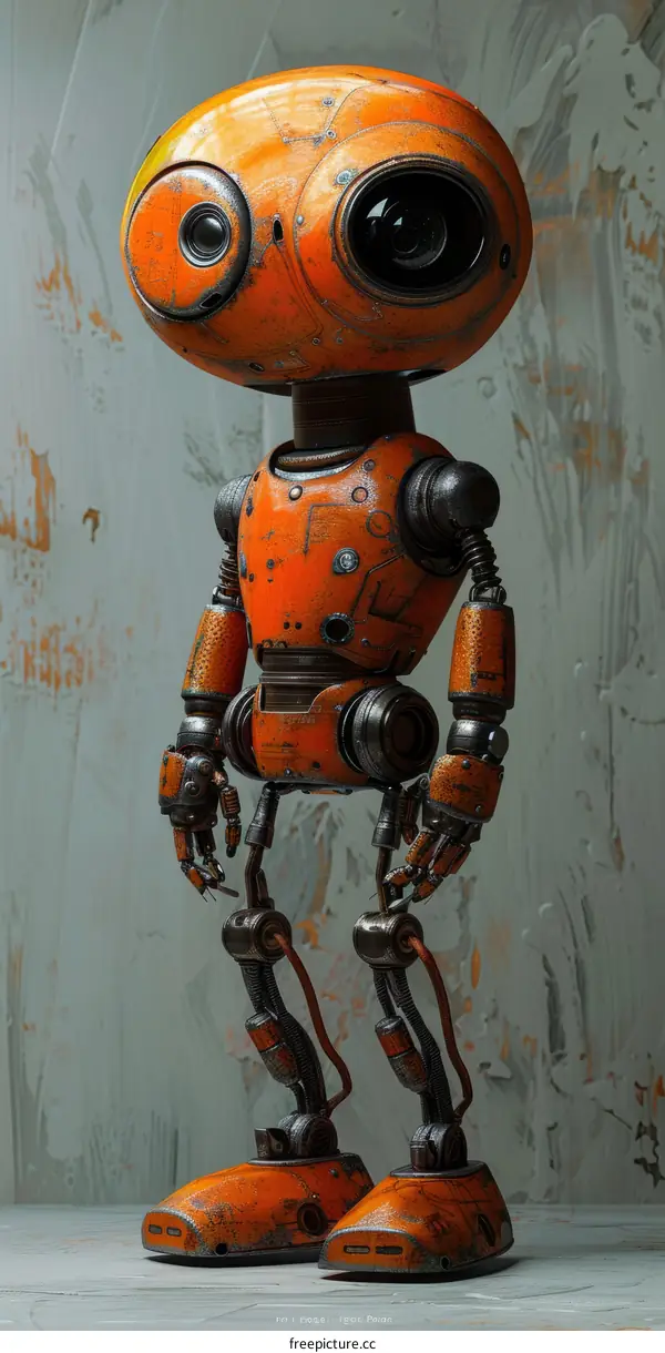 Rusty Orange Robot on a Gray Surface