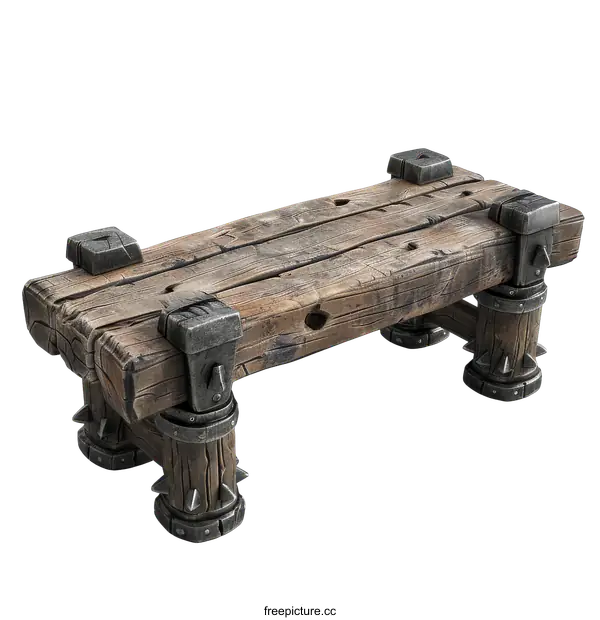 [Transparent Background PNG]Isolated Wooden Bench with Metal Spikes