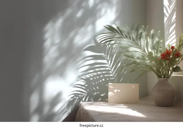 Elegant Indoor Still Life with Sunlight and Shadows