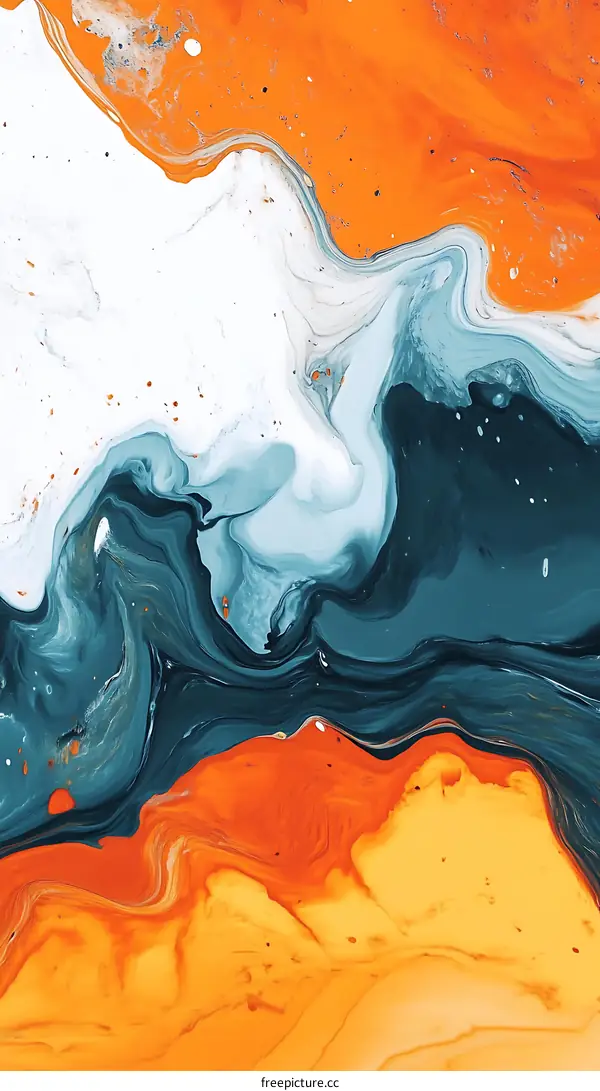 Abstract Orange Blue and White Liquid Swirls