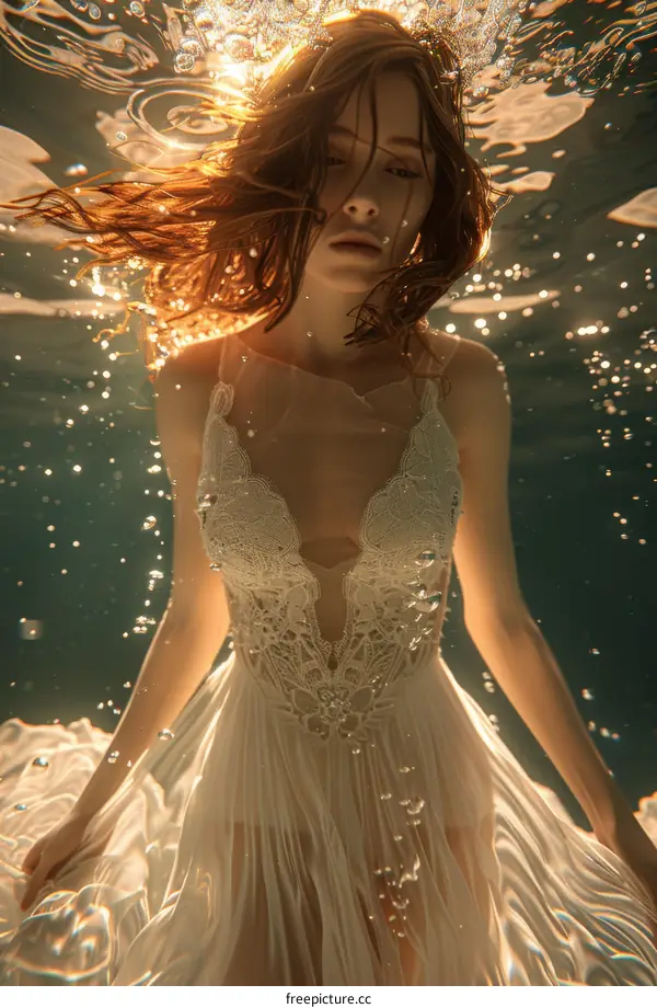 Woman in White Dress Under Water