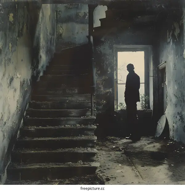 Man standing in a ruined building