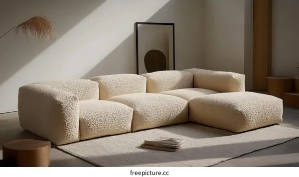Modern Minimalist Sectional Sofa in Cream