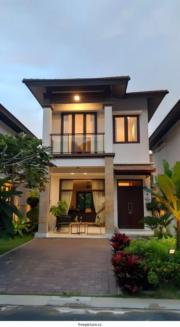 Modern Two Storey House With Garden And Driveway