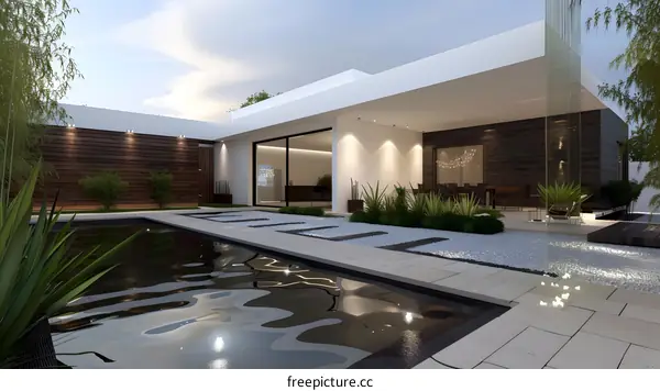 Modern Home Design with Swimming Pool and Garden