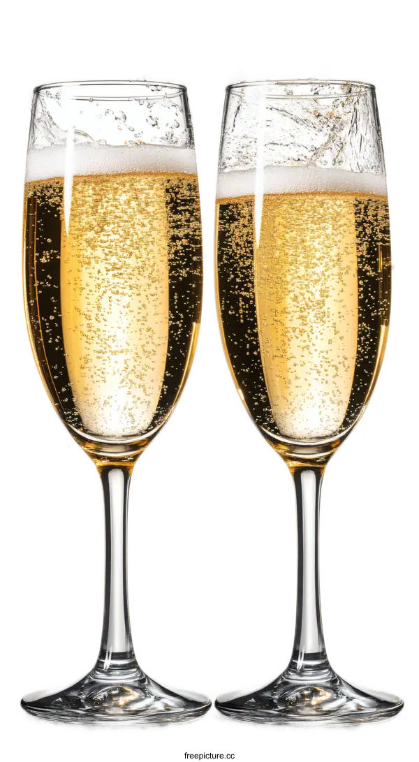 [Transparent Background PNG]Champagne Glasses with Splashing Bubbles