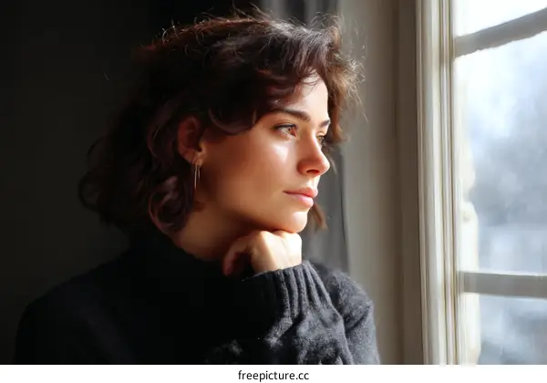 Woman by Window in Thoughtful Pose
