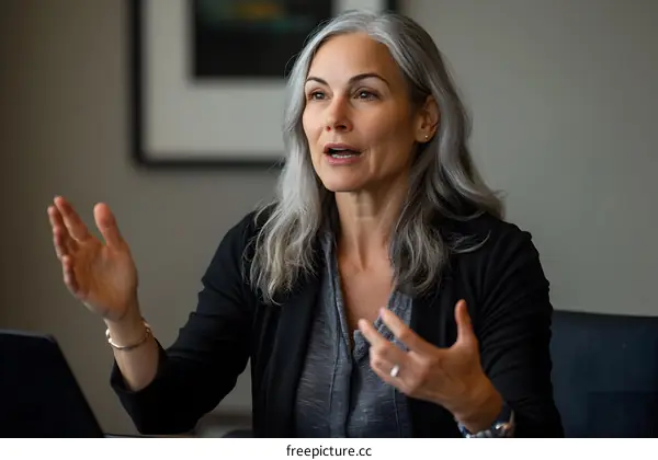 Caucasian Woman Speaking with Passion in a Business Meeting