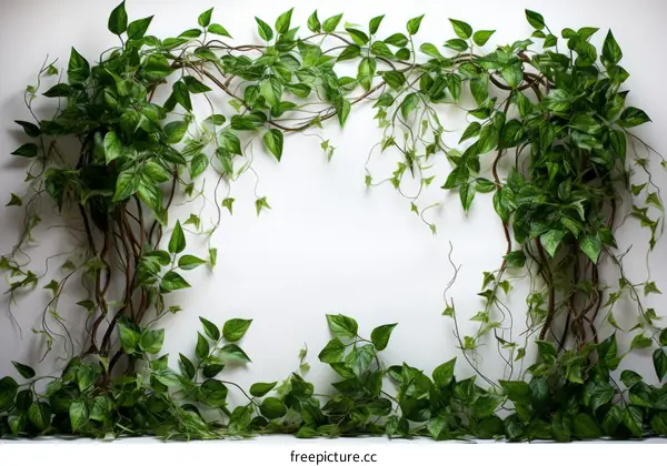 Green leaves and vines on a white background