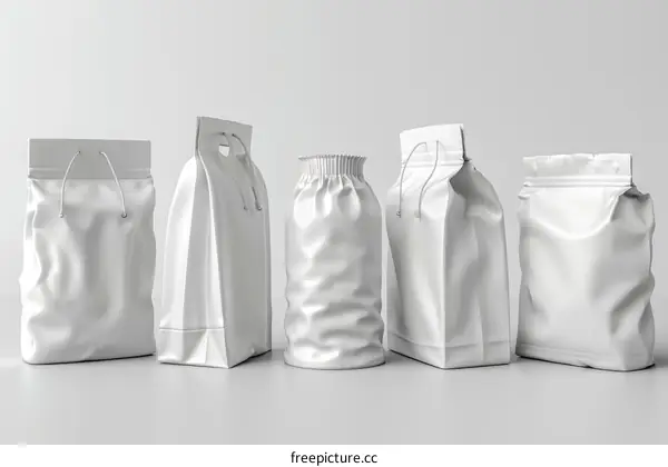 A variety of white food packaging bags