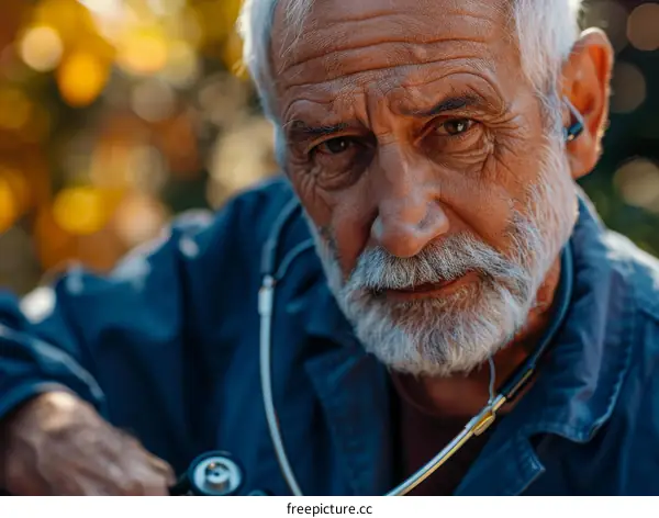Portrait of an elderly male doctor with a stethoscope around his neck