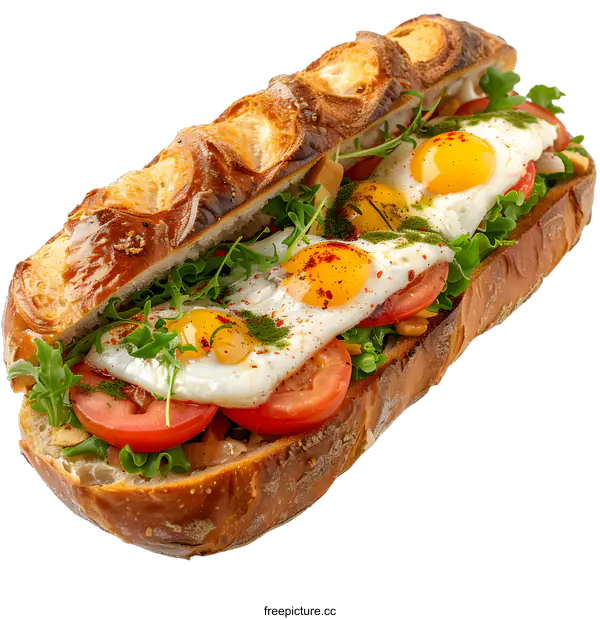 [Transparent Background PNG]sandwich with eggs, tomatoes and salad leaves