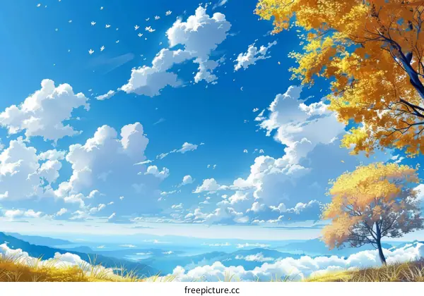 Autumn Countryside Scenery with White Clouds