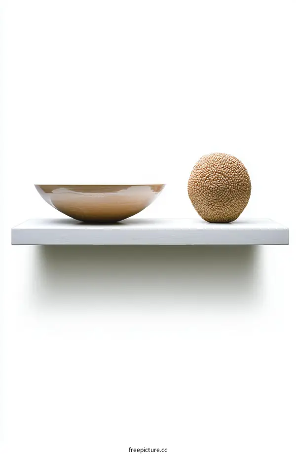 Modern Decorative Bowl and Sphere on Shelf