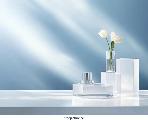 Elegant Display of Beauty Products with Tulips