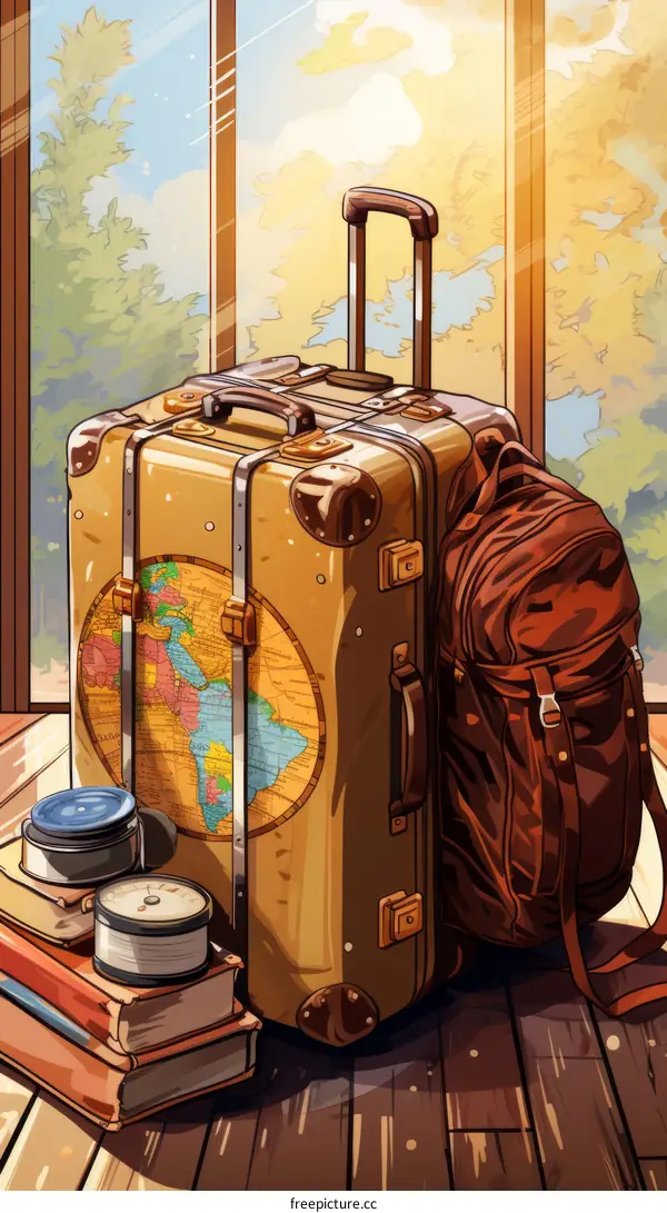 Vintage Luggage Near a Window