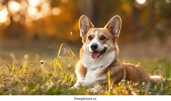 Smiling Corgi Dog in a Grassy Field